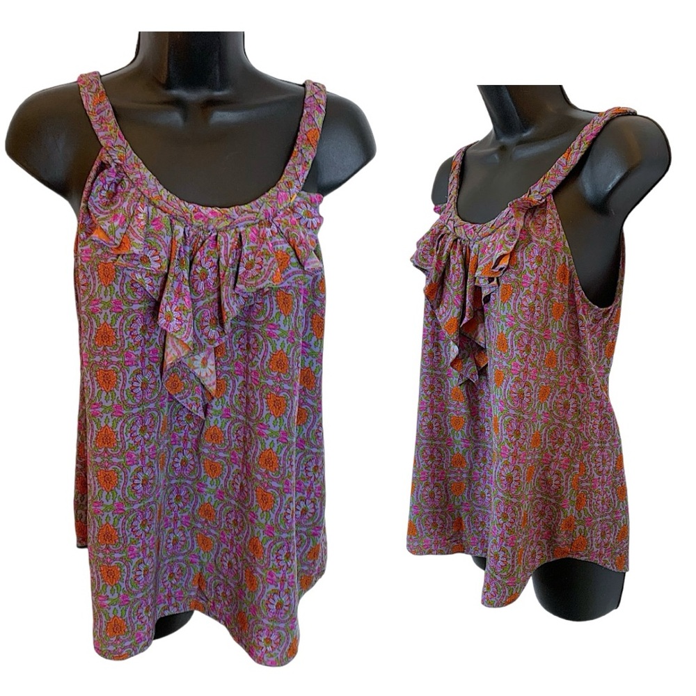 Rebecca Taylor Sleeveless Silk Ruffle Front Blouse Sz 4/SM EUC